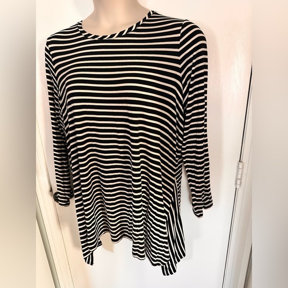 LOGO tunic Shirt Womens 2X Black Striped Flowy Long Sleeve Lagenlook #1696 - Picture 3 of 7